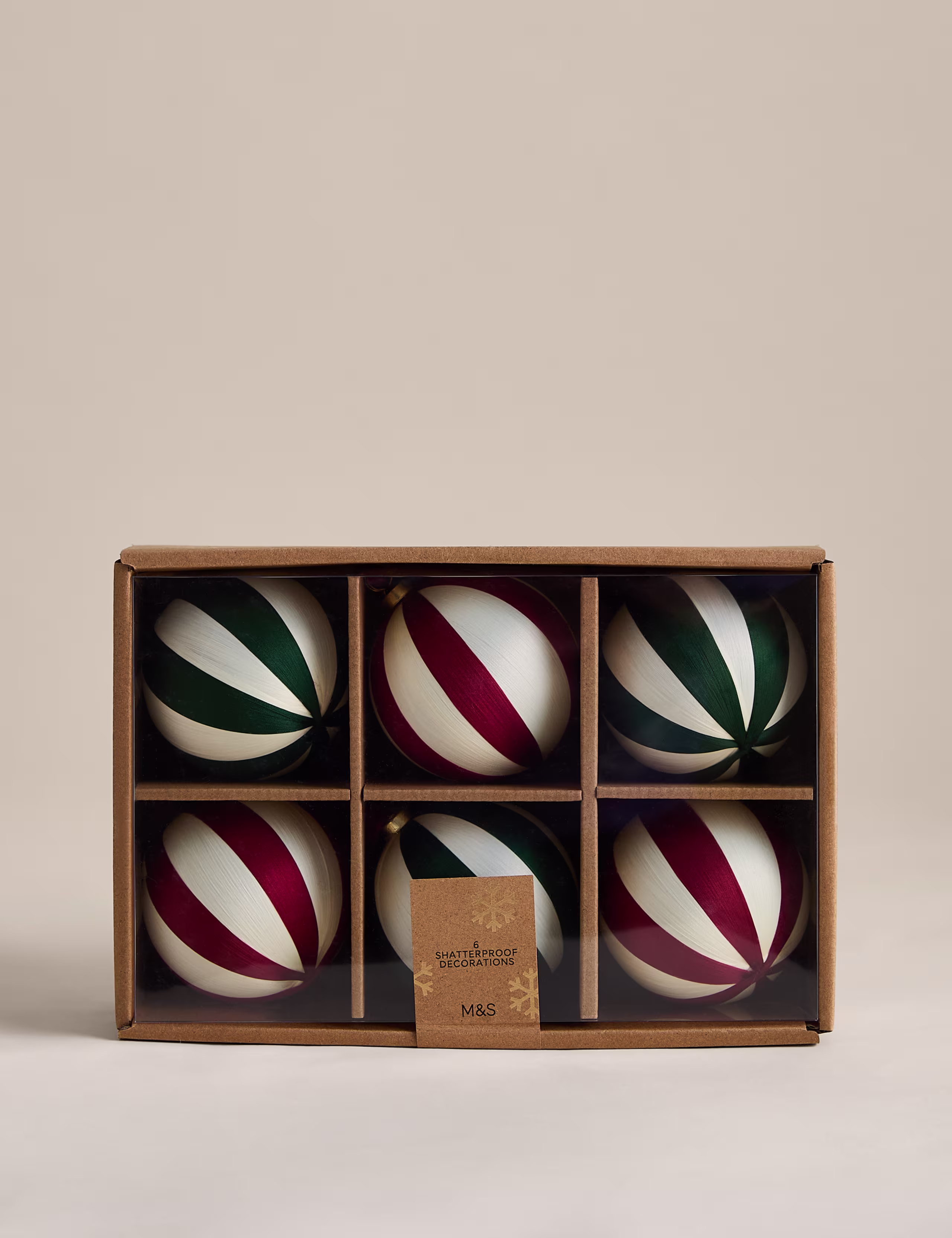 6 Pack Satin Stripe Baubles